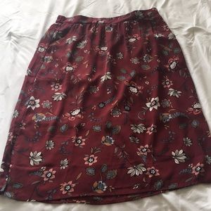 Loft Outlet Burgundy Floral Midi Skirt, Size S